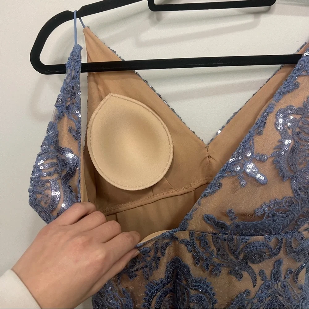 Free People Night Shimmer Blue and Nude Sequin Lace Mini Dress Boho Wedding